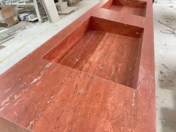 Red Travertine bathroom sink