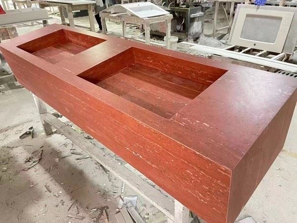 Red Travertine double sinks